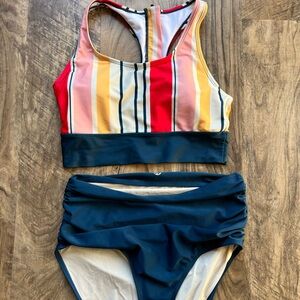 Striped Multi-Color & Navy High-Waist Bikini Set Nani Swim